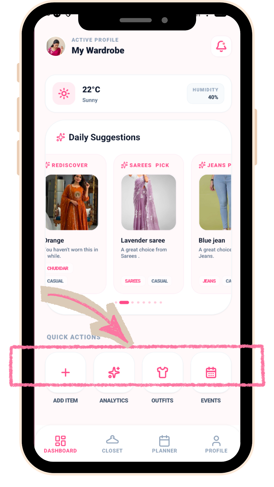 Wardrobe Dashboard Quick Options